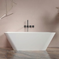 Baignoire autoportante ovale en pierre artificielle pour mur arrière, baignoire profonde pour hôtel, surface solide moderne, capacité 60 gallons+, durable