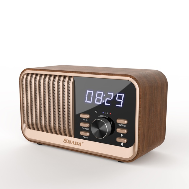 Retro Wooden Speaker with Wireless Charging for V5.1 FM Radio 25W Output Alarm Clock Portable Bedside 2000-3000mAh Battery