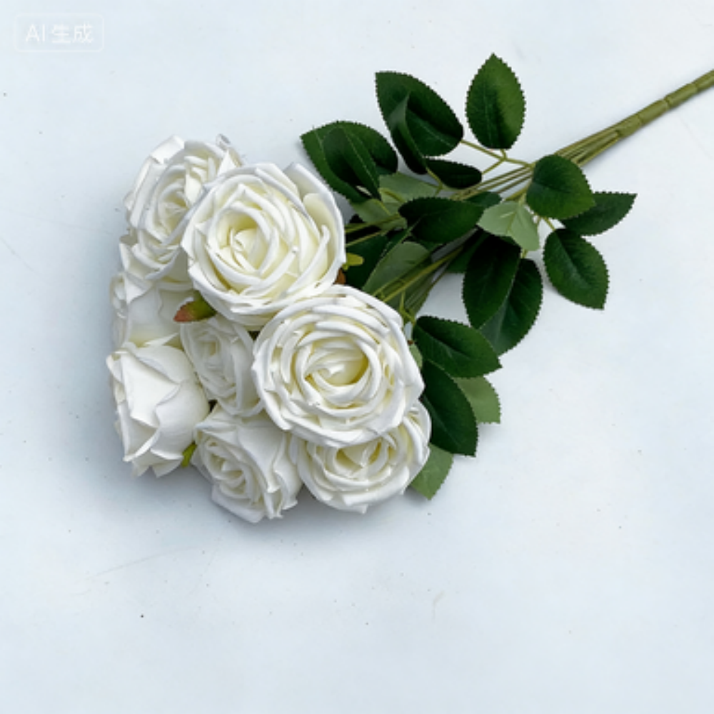 bouquet 9 têtes rose 47cm blanc