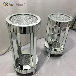 Cheap WXF-095 New design modern Round Side Table Living room silver crushed diamond luxury mirror side table