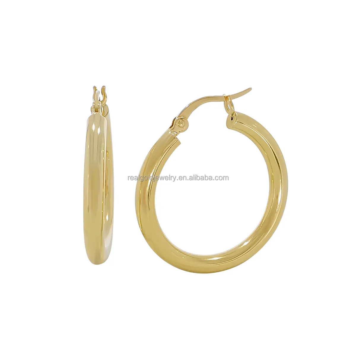 Trendy 14 Karat Pure Gold Ohrring Creolen Leicht gewicht Real AU585 Hollow Hoops Fine Jewelry Ohrringe