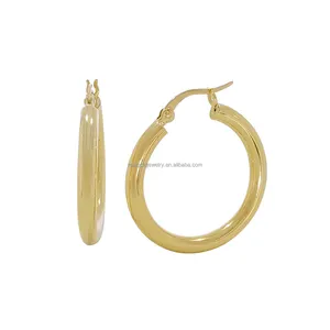 Trendy 14 Karat Pure Gold Ohrring Creolen Leicht gewicht Real AU585 Hollow Hoops Fine Jewelry Ohrringe