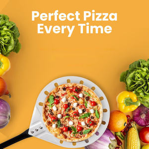 Pelle à pizza en métal personnalisable de 12-14-16 pouces, acier inoxydable ou aluminium perforé, avec manche détachable - Product Image 4