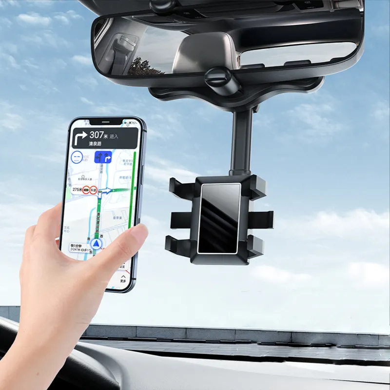 Laudtec Rearview Mirror Phone Holder for Car, Multifunctional 360 Rear View Mirror Phone Holder Retractable Car Phone Holder