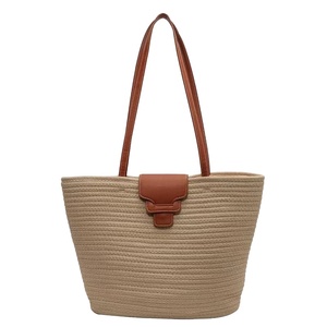 Bolsa de Gran Capacidad Tejida en Algodón, Nueva Bolsa de Paja Versátil, Bolsa de Playa para Vacaciones, Bolsa de Mano de Ratán para Mujer - Product Image 4