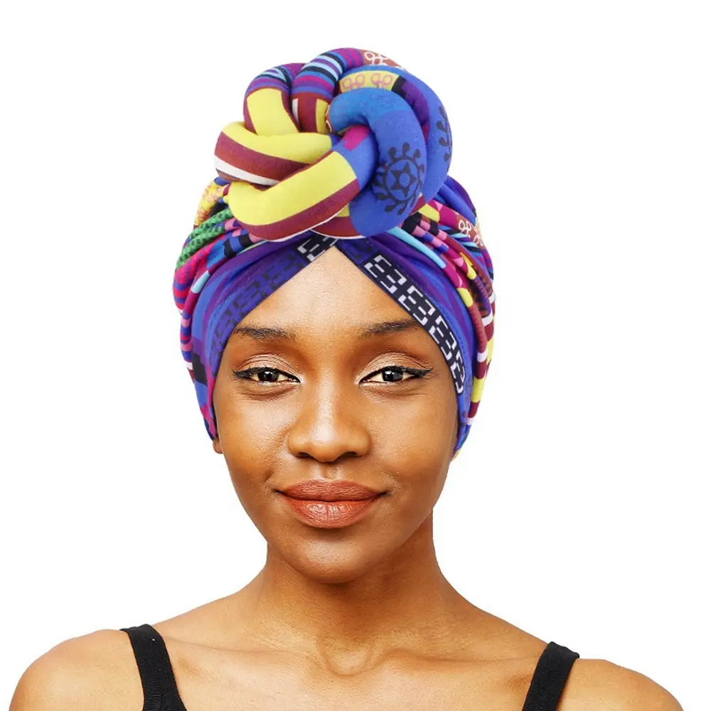 Özel bükülmüş başörtüsü Headwraps elastik afrika baskılar düğüm kafa türban kadınlar