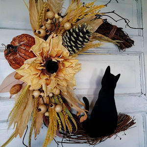 Guirnalda de Halloween con diseño de gato lunar, decoración colgante personalizada para puerta con rama seca, anillo de guirnalda de gatitos, decoración de ambiente para fiestas y paredes - Product Image 3