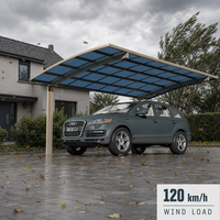 Abri de stationnement moderne pour maison avec toit translucide incurvé et structure en aluminium pour allées de voitures individuelles