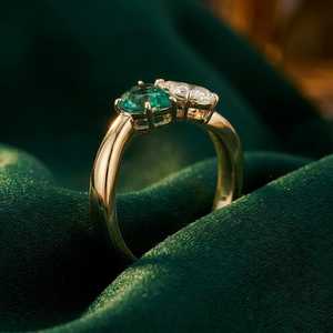 Anillo Xinfly de Oro Sólido de 18K con Dos Piedras, Esmeralda en Forma de Corazón y Diamante en Forma de Pera, Anillo Toi et Moi, Joyería de Lujo para Regalo - Product Image 2