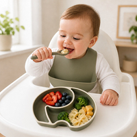 Assiette en silicone pour bébé en forme d'éléphant, assiette divisée pour tout-petits, vaisselle pour enfants de qualité alimentaire, plateau de sevrage sans BPA, 2 compartiments