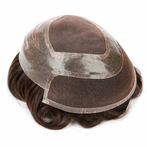 Prothèse capillaire pour hommes 100% cheveux naturels, postiche <span class=keywords><strong>ondulé</strong></span> brun respirant avec dentelle frontale - Product Image 5