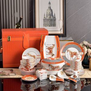 Bone China Ceramic Eco-Friendly Luxury Dinnerware <b>Set</b> with Coffee & <b>Tea</b> Pot Cups Horse Design for 12 People - Product Image 1