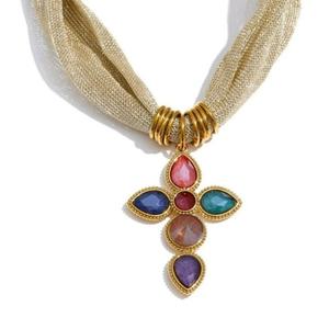 Collar con Colgante de Cruz de Acero Inoxidable Antideslustre, Oro Sólido de 18K y Circonita, Artículos Religiosos, Collar Tipo Bufanda para Mujeres y Niñas - Product Image 2