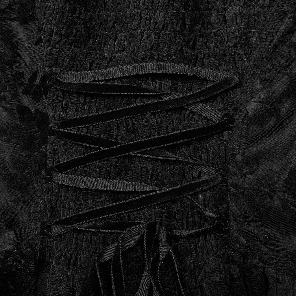 Punk Rave WQ-613LQF gothic elegant slim mysterious exquisite lace decorated rich layers flocking mesh goth gorgeous print dress