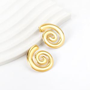 Pendientes de Concha Espiral Geométricos Minimalistas de Acero Inoxidable Chapado en Oro de 18K, Joyería de Moda Personalizada a Prueba de Agua para Mujer - Product Image 1