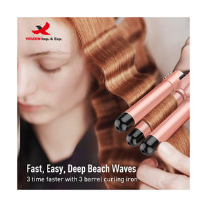 Fer à boucler 5 en 1 interchangeable à trois barils en céramique pour grandes boucles, revêtement céramique, pour approvisionnement mixte à prix bas - Product Image 3