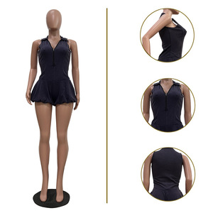 Viviblook Z507RP01 Combinaison d'été moulante sans manches à col en V effet délavé pour femme, grande taille, sexy - Product Image 2