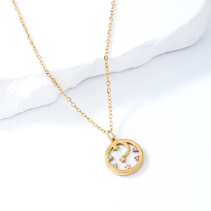 Hot Selling Fashion 18K <b>Gold</b> Plated Stainless Steel <b>Coin</b> Dainty White Shell Hollow Pendant Moon Star Zircon <b>Necklace</b> - Product Image 1