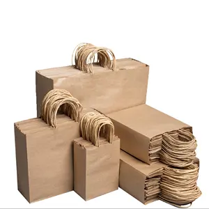 Recyclable Restaurant Takeaway Carrier Bag Twist Handle Paper Bag For Packaging Kraft Brown Paper Bags