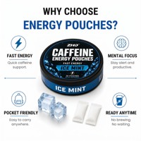 Pochettes énergétiques discrètes à la caféine pour le travail et les voyages |   Extrait de Guarana 200 mg |   Vegan, faible teneur en sucre, pour adultes |   Échantillons sans tabac