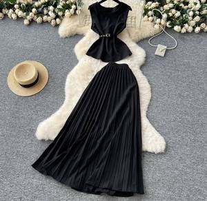 Ensemble Jupe Slim et Haut Tunique Bandeau Col Rond Sans Manches <span class=keywords><strong>Taille</strong></span> Haute Décontracté Couleur Unie Été Vente en Gros Large <span class=keywords><strong>Grande</strong></span> <span class=keywords><strong>Taille</strong></span> pour Femmes - Product Image 6
