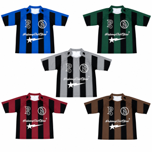 Maillots de football personnalisés à rayures, impression numérique, col rond, manches courtes, légers, séchage rapide, unisexe, streetwear classique, football - Product Image 1