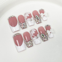 Faux ongles carrés amovibles à pression, motif floral 3D fait main de haute qualité, vente en gros