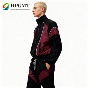 Herensportpak met lange, getailleerde joggingbroek, ademend, vintage stijl, effen patroon, zwaargewicht, milieuvriendelijk windjack 2 - Product Image 1