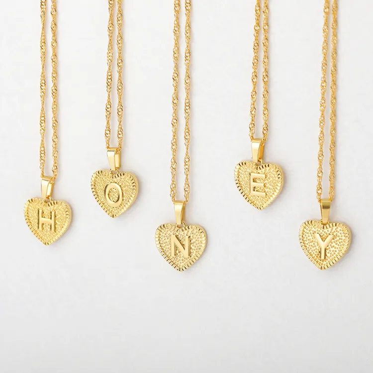 Fine Jewelry Stainless Steel Chain Heart Shaped English Letter Sweater Chain 18k Gold Plated Fashion Necklaces for Women Men