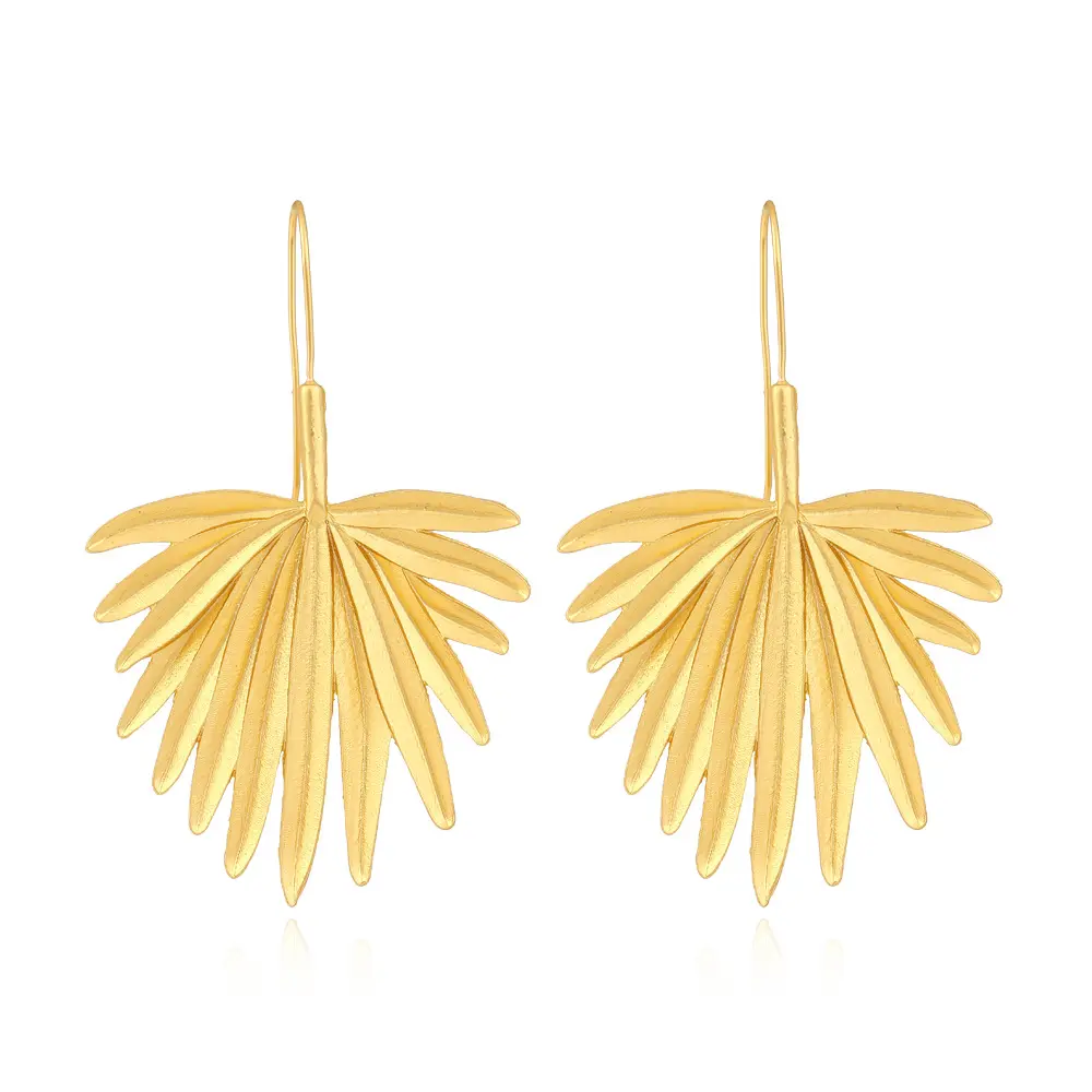 New Exaggerated Alloy Palm Tree Leaf Earrings Retro Metal Leaf Earrings for Women