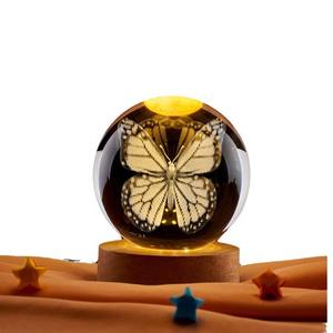 Veilleuse colorée ronde boule de cristal hibou colombe Base en bois Oiseau Lumière de table - Product Image 6