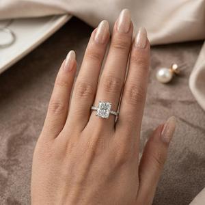 Set di Gioielli da Sposa Bestseller con Zirconi Taglio Ghiaccio in <span class=keywords><strong>Argento</strong></span> <span class=keywords><strong>925</strong></span> Placcato Oro Giallo 18K, Anelli Nuziali Taglio Radiante - Product Image 1