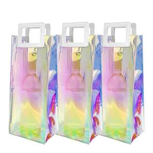 Custom Size Holographic Wine Gift Bags Reusable PVC Clear Large <b>Bottle</b> Tumbler with Handles - Product Image 1