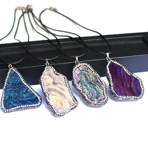 Suxuan – collier de Quartz en pierre brute, pendentif de galaxie de couleur plaquée, prix d'usine