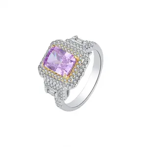 Bijoux en gros S925 corps entier en argent vente à chaud couleur trésor haute teneur en carbone bague en diamant serti de diamants principal 6*8