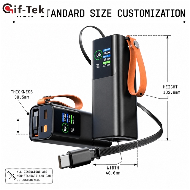 20000mAh 100W GaN Power Station with Retractable Cable Fast Charging Waterproof Aluminum Alloy