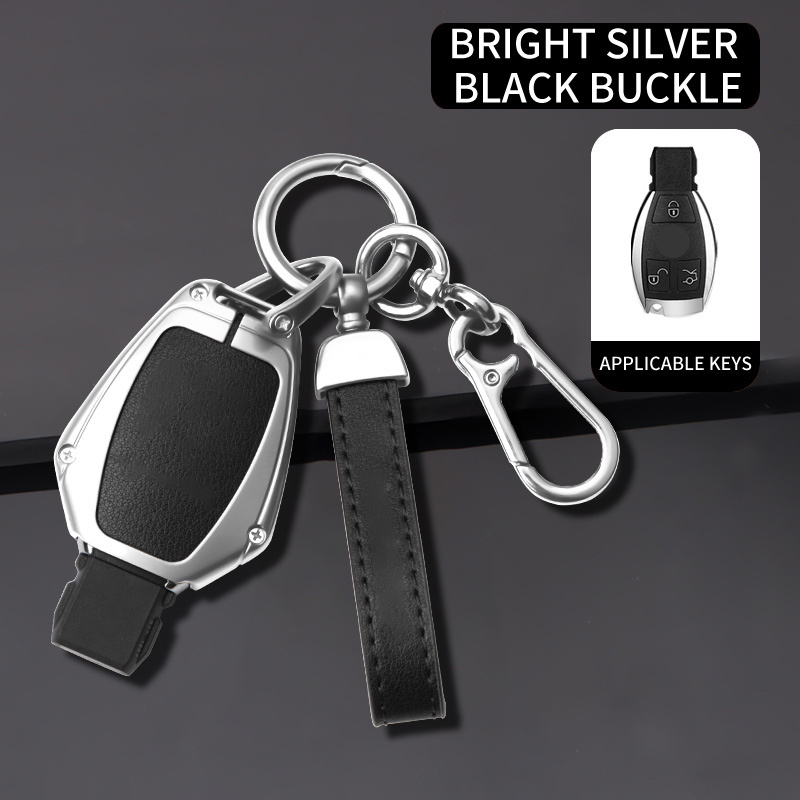 Portachiavi argento brillante nero + pelle