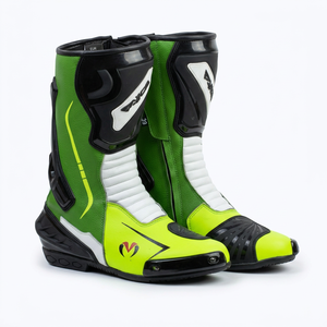 Botas de Motocicleta de Alta Calidad, Media Caña, Cuero Genuino, Cierre de Cremallera, Verde, Amarillo, Negro, Resistentes a la Abrasión, para Todas las Estaciones, Hombre y Mujer - Product Image 1
