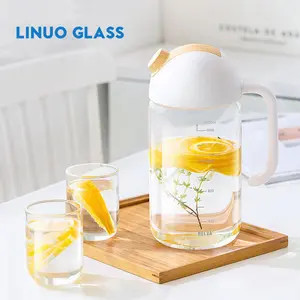 Linuo High Borosilicate Glass Cold Water Pitcher Water Jug With Lid Glass Cold Water Pot With Cups