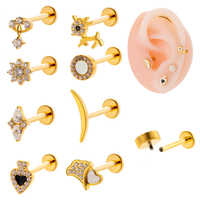 Boucles d'oreilles Maina Girafe Style Flocon de Neige en Titane ASTM F136, Piercing Labret à Filetage Interne avec Zircon pour Tragus