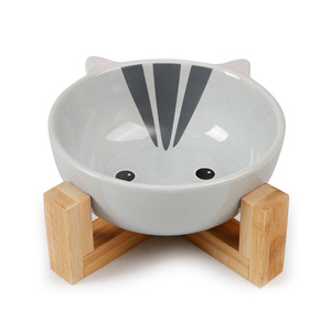 Wholesale Custom Japan Style Matted Elevated <b>Dog</b> Bowl Non slip <b>Ceramic</b> Pet Bowl with Wooden Stand - Product Image 4