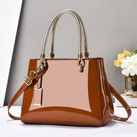 Tas Tote Kulit Paten dengan Pegangan Anyaman, Tas Bisnis untuk Wanita, Tas Pesta, Tas Bahu Multi-guna PU Mengkilap