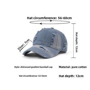 Casquette de baseball en jean délavé style vintage, unisexe, avec trous déchirés et bords effilochés, casquette ajustable en coton - Product Image 2