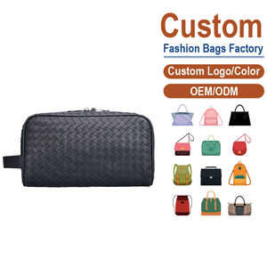 Black Woven Genuine Leather <b>Men</b>’s <b>Toiletry</b> <b>Bag</b> - Top Layer Cowhide, OEM for Brands Seeking Tactile Luxury & Travel Utility - Product Image 2