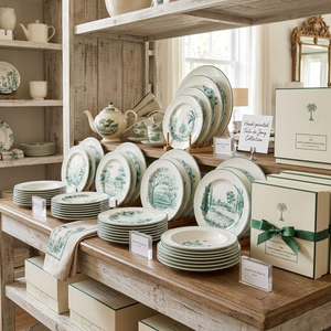 Lot de vaisselle en porcelaine à motif paysager <span class=keywords><strong>vert</strong></span>, assiettes rondes en céramique pour la restauration en gros - Product Image 6