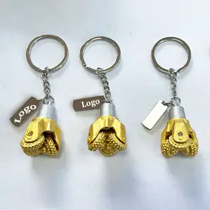 Petroleum Oilfield Industry 3D Gold Tricone Drill Bit Pits Keychain For Three Top Part Rotating Gear Key Chain