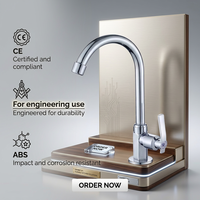 Robinet de lavabo moderne en plastique ABS chromé, monocommande, à arc haute, pivotant à 360°, avec aérateur, pour eau froide uniquement