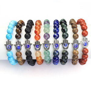 Heil kristall Runde Edelsteine Fatima Hand und Devil's Eye Perlen Armband, langlebige elastische Stretch Cord Edelstein Armbänder, 8mm - Product Image 1