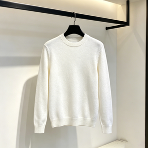 Suéter de punto de mezcla de lana blanco con cuello redondo, suave y cálido, para otoño, estilo casual de negocios, básico, de manga larga para hombre, venta al por mayor, OEM - Product Image 2