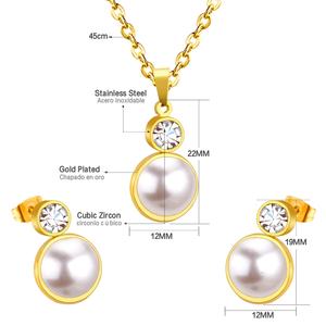 Latest Jewelry Design Charm Zircon <b>Pearl</b> Jewelry <b>Set</b> Stainless Steel Jewelry Pendant <b>Necklace</b> <b>and</b> <b>Earrings</b> <b>Set</b> for Women - Product Image 2